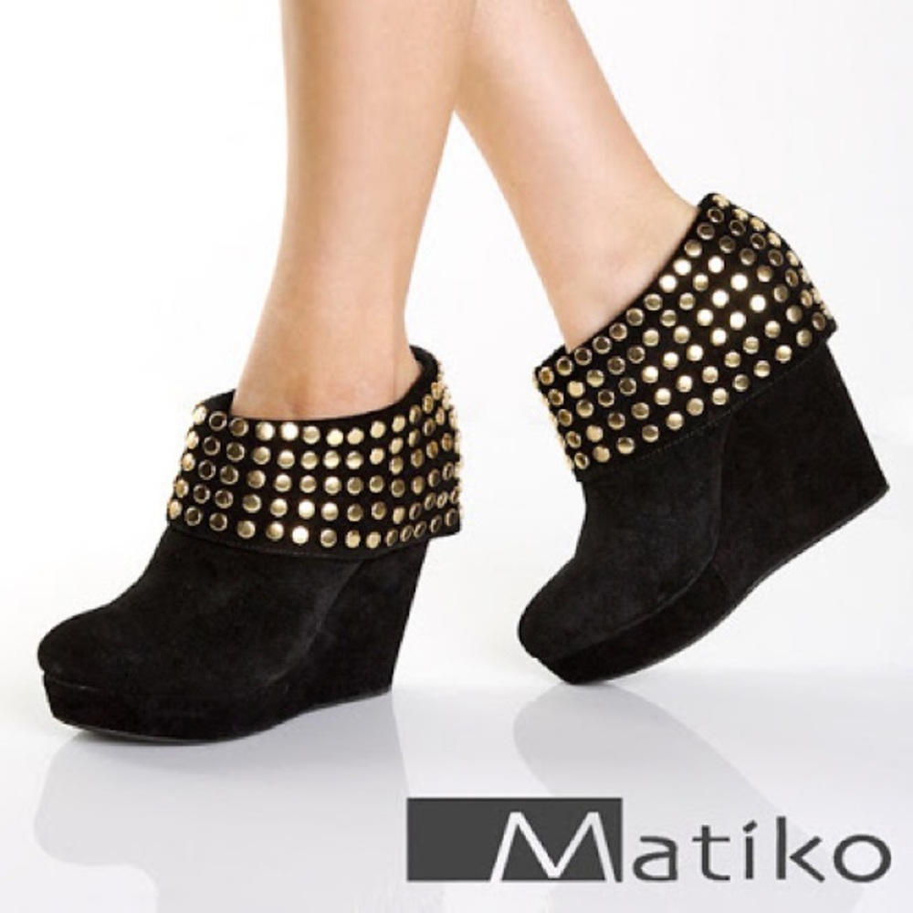 Matiko studded black suede platform ankle bootie